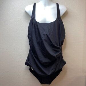 SAID Womens Plus Sized Black Ruched One-Piece Swimsuit Adjustable Straps Size 20